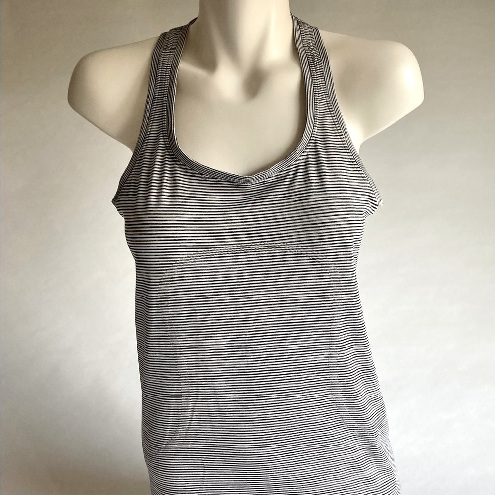 New Lululemon Grey Black White Strip Tank Top size 8